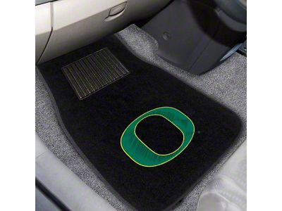 Embroidered Front Floor Mats with University of Oregon Logo; Black (Universal; Some Adaptation May Be Required)