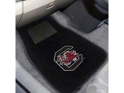 Embroidered Front Floor Mats with University of South Carolina Logo; Black (Universal; Some Adaptation May Be Required)
