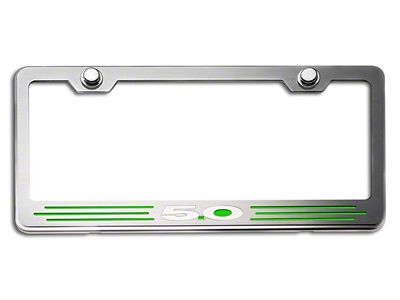 Illuminated License Plate Frame with 5.0 Logo; Green Inlay (Universal; Some Adaptation May Be Required)