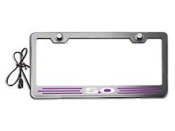 Illuminated License Plate Frame with 5.0 Logo; Purple Inlay (Universal; Some Adaptation May Be Required)