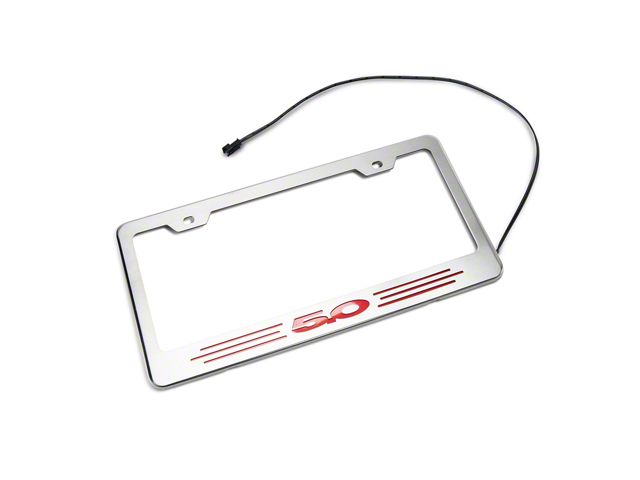 Illuminated License Plate Frame with 5.0 Logo; Red Inlay (Universal; Some Adaptation May Be Required)