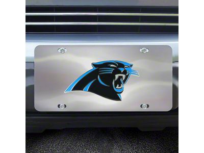 License Plate with Carolina Panthers Logo; Stainless Steel (Universal; Some Adaptation May Be Required)