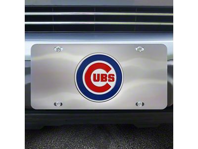 License Plate with Chicago Cubs Logo; Stainless Steel (Universal; Some Adaptation May Be Required)