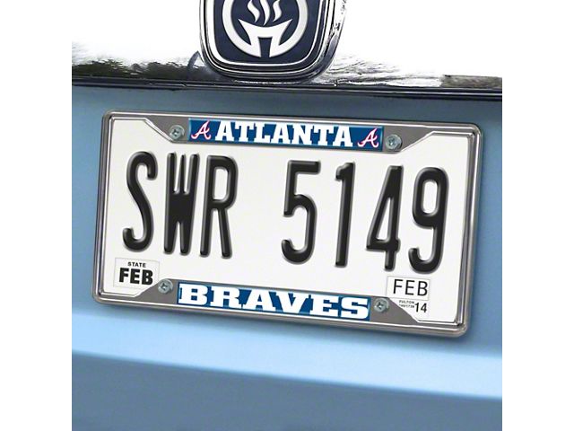 License Plate Frame with Atlanta Braves Logo; Navy (Universal; Some Adaptation May Be Required)