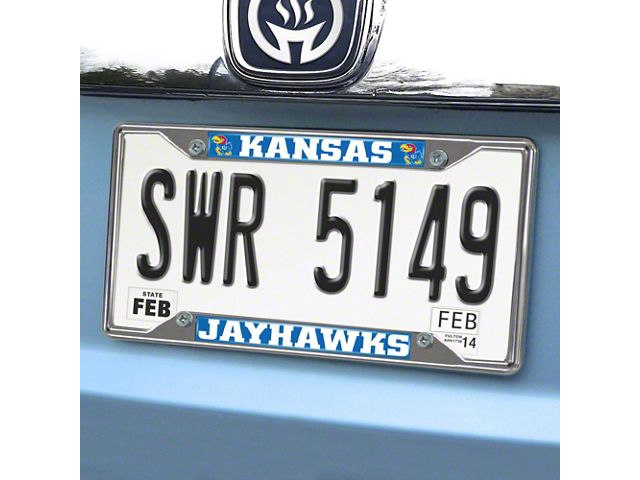 License Plate Frame with University of Kansas Logo; Chrome (Universal; Some Adaptation May Be Required)