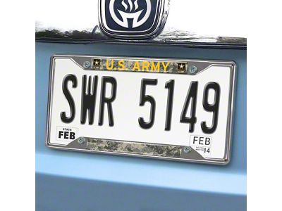 License Plate Frame with U.S. Army Logo; Chrome (Universal; Some Adaptation May Be Required)