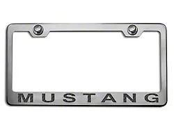 Polished/Brushed License Plate Frame with Black Carbon Fiber 2005 Style Mustang Lettering (Universal; Some Adaptation May Be Required)