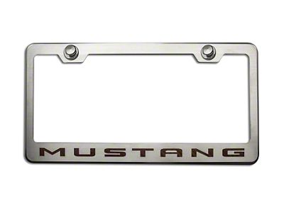 Polished/Brushed License Plate Frame with Black Carbon Fiber 2010 Style Mustang Lettering (Universal; Some Adaptation May Be Required)