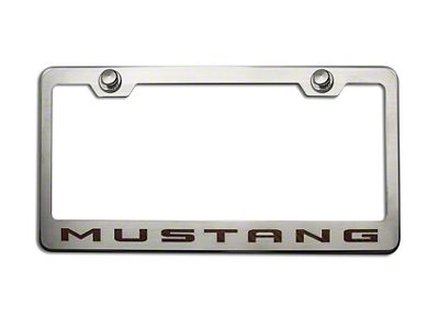 Polished/Brushed License Plate Frame with Brushed Black 2010 Style Mustang Lettering (Universal; Some Adaptation May Be Required)