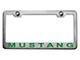 Polished/Brushed License Plate Frame with Green Carbon Fiber 2005 Style Mustang Lettering (Universal; Some Adaptation May Be Required)