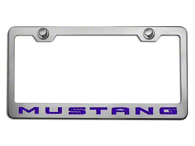 Polished/Brushed License Plate Frame with Purple Carbon Fiber 2010 Style Mustang Lettering (Universal; Some Adaptation May Be Required)