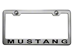 Polished/Brushed License Plate Frame with Black Solid 2005 Style Mustang Lettering (Universal; Some Adaptation May Be Required)