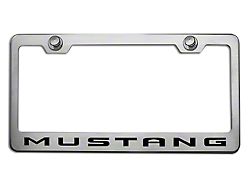 Polished/Brushed License Plate Frame with Black Solid 2010 Style Mustang Lettering (Universal; Some Adaptation May Be Required)