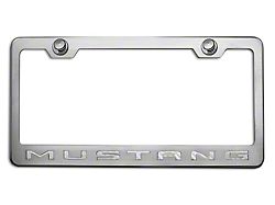 Polished/Brushed License Plate Frame with White Carbon Fiber 2010 Style Mustang Lettering (Universal; Some Adaptation May Be Required)