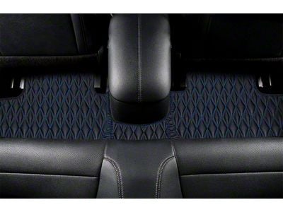 Single Layer Diamond Front and Rear Floor Mats; Black and Blue Stitching (21-24 Mustang Mach-E)