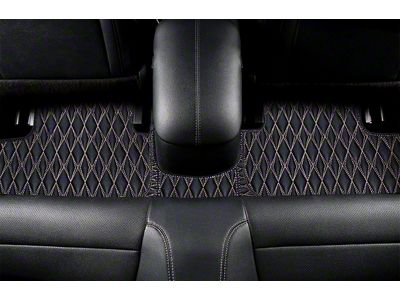 Single Layer Diamond Front and Rear Floor Mats; Black and White Stitching (21-25 Mustang Mach-E)