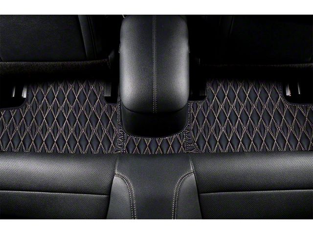 Single Layer Diamond Front and Rear Floor Mats; Black and White Stitching (21-24 Mustang Mach-E)