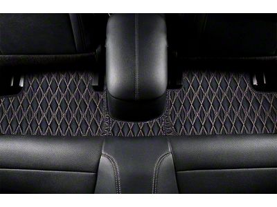 Single Layer Diamond Front and Rear Floor Mats; Black and White Stitching (21-23 Mustang Mach-E)