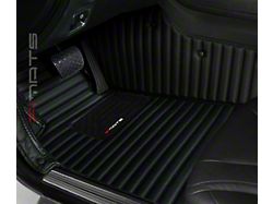 Single Layer Stripe Front and Rear Floor Mats; Full Black (21-24 Mustang Mach-E)