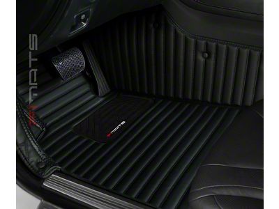 Single Layer Stripe Front and Rear Floor Mats; Full Black (21-25 Mustang Mach-E)
