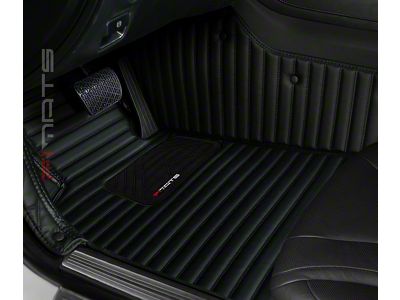 Single Layer Stripe Front and Rear Floor Mats; Full Black (21-23 Mustang Mach-E)