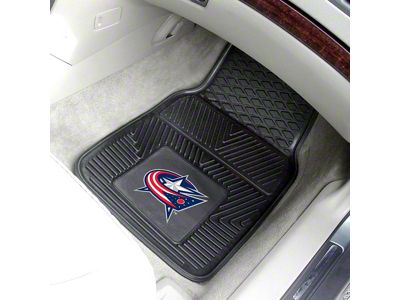 Vinyl Front Floor Mats with Columbus Blue Jackets Logo; Black (Universal; Some Adaptation May Be Required)