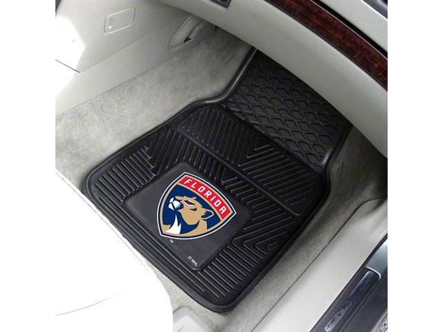 Vinyl Front Floor Mats with Florida Panthers Logo; Black (Universal; Some Adaptation May Be Required)