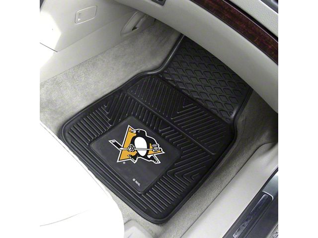 Vinyl Front Floor Mats with Pittsburgh Penguins Logo; Black (Universal; Some Adaptation May Be Required)
