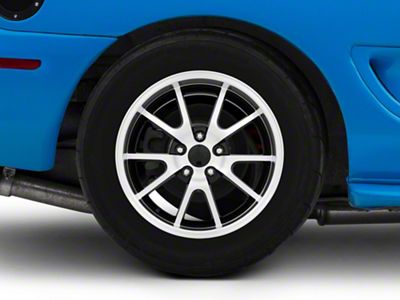 Deep Dish FR500 Style Gloss Black Machined Wheel; Rear Only; 17x10.5; 27mm Offset (94-98 Mustang)