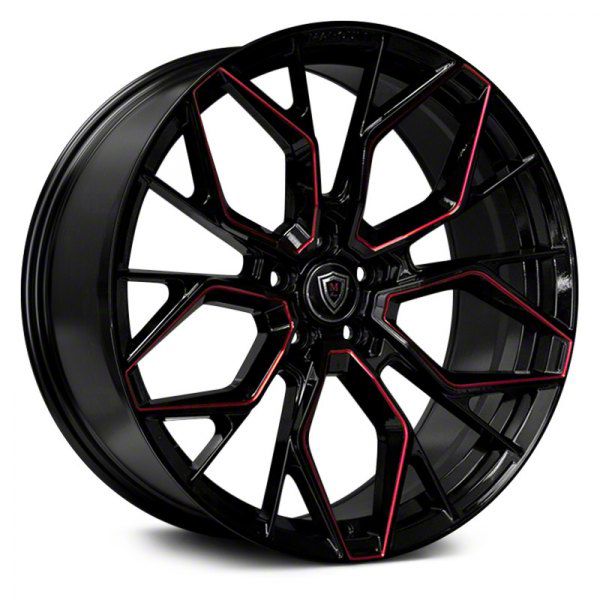 Marquee Wheels M1004 Gloss Black with Red Milled Accents Wheel; 20x9; 15mm Offset (06-10 RWD Charger)