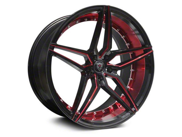 Marquee Wheels M3259 Gloss Black with Red Milled Accents Wheel; Rear Only; 22x10.5 (08-23 RWD Challenger, Excluding Widebody)