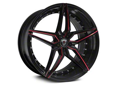Marquee Wheels M3259 Gloss Black with Red Milled Wheel; 22x9; 15mm Offset (08-23 RWD Challenger, Excluding Widebody)