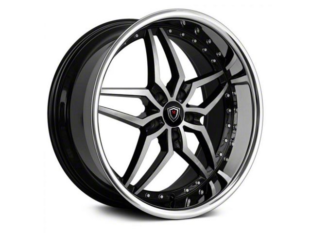 Marquee Wheels M5331A Gloss Black Machined with Stainless Lip Wheel; Rear Only; 22x10.5 (08-23 RWD Challenger, Excluding Widebody)