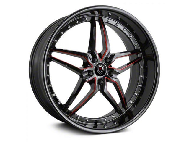 Marquee Wheels M5331A Gloss Black Red Milled Wheel; 22x9 (08-23 RWD Challenger, Excluding Widebody)
