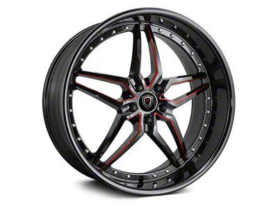 Marquee Wheels M5331A Gloss Black Red Milled Wheel; Rear Only; 22x10.5; 20mm Offset (08-23 RWD Challenger, Excluding Widebody)