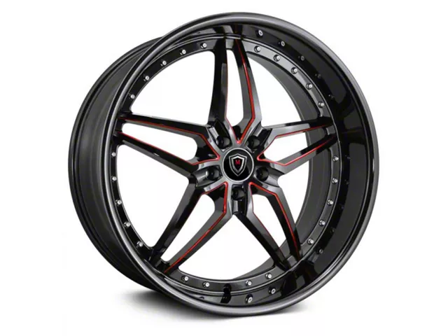 Marquee Wheels M5331A Gloss Black Red Milled Wheel; Rear Only; 22x10.5 (08-23 RWD Challenger, Excluding Widebody)