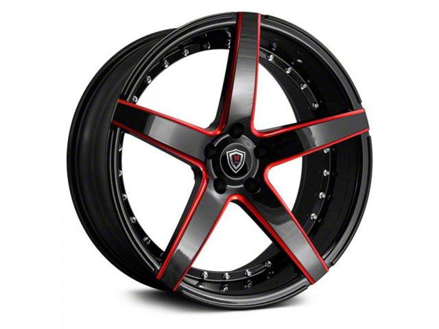 Marquee Wheels M3226 Gloss Black Red Milled Wheel; 22x9 (11-23 RWD Charger, Excluding Widebody)