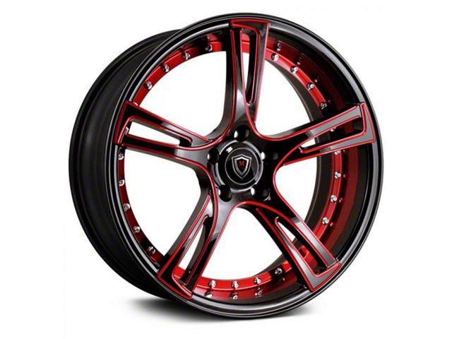 Marquee Wheels M3247 Gloss Black with Red Milled Accents Wheel; Rear Only; 22x10.5 (11-23 RWD Charger, Excluding Widebody)