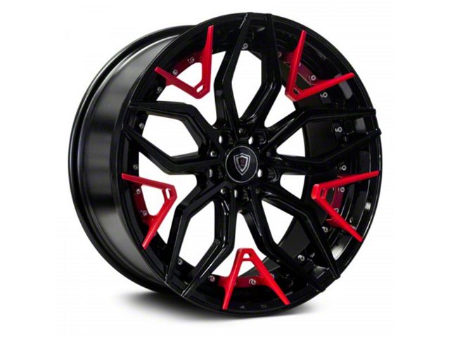 Marquee Wheels M3371 Gloss Black with Red Spoke Accents Wheel; Rear Only; 20x10.5 (11-23 RWD Charger, Excluding Widebody)