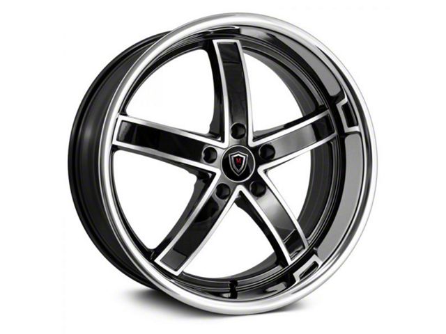 Marquee Wheels M5330A Gloss Black Machined with Stainless Lip Wheel; 22x9 (11-23 RWD Charger, Excluding Widebody)