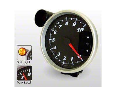 Marshall Instruments COMP II Black Dial 5-Inch Memory Tachometer with External Shift Light; 0-10000 RPM (Universal; Some Adaptation May Be Required)
