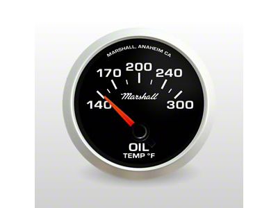 Marshall Instruments COMP II LED Black Dial 2-1/16-Inch Oil Temperature Gauge; 140-300 Fahrenheit; Silver Aluminum Bezel (Universal; Some Adaptation May Be Required)