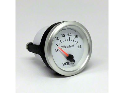 Marshall Instruments COMP II LED White Dial 2-1/16-Inch Volt Gauge; 8-18V; Silver Aluminum Bezel (Universal; Some Adaptation May Be Required)