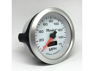 Marshall Instruments COMP II LED White Dial 3-3/8-Inch In-Dash Electric Programmable Speedometer; 0-160 MPH; Silver Aluminum Bezel (Universal; Some Adaptation May Be Required)