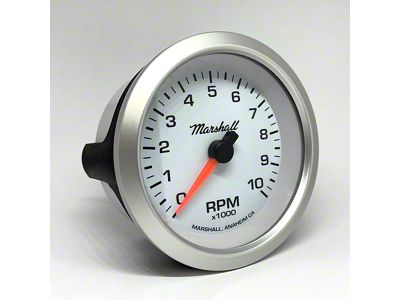 Marshall Instruments COMP II LED White Dial 3-3/8-Inch In-Dash Tachometer; 0-10000 RPM; Silver Aluminum Bezel (Universal; Some Adaptation May Be Required)