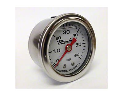 Marshall Instruments CW White Marshall Logo Dial 1.50-Inch Liquid Filled Mechanical Gauge; 0-60 PSI (Universal; Some Adaptation May Be Required)