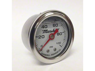 Marshall Instruments CW White Marshall Logo Dial 1.50-Inch Liquid Filled Mechanical Gauge; 0-100 PSI (Universal; Some Adaptation May Be Required)