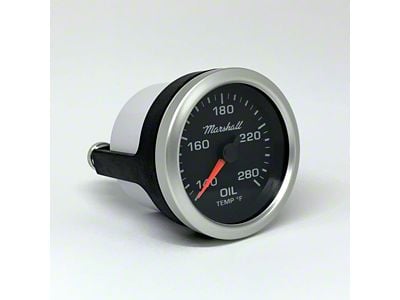 Marshall Instruments SCX Black Dial 2-1/16-Inch Oil Temperature Gauge; 140-280 Fahrenheit; Silver Aluminum Bezel (Universal; Some Adaptation May Be Required)