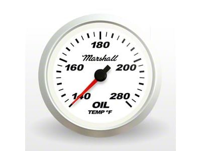 Marshall Instruments SCX White Dial 2-1/16-Inch Oil Temperature Gauge; 140-280 Fahrenheit; Silver Aluminum Bezel (Universal; Some Adaptation May Be Required)