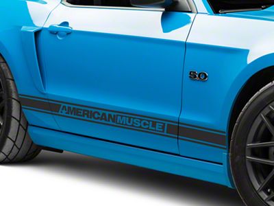SEC10 Rocker Stripes with AmericanMuscle Logo; Matte Black (05-14 Mustang)